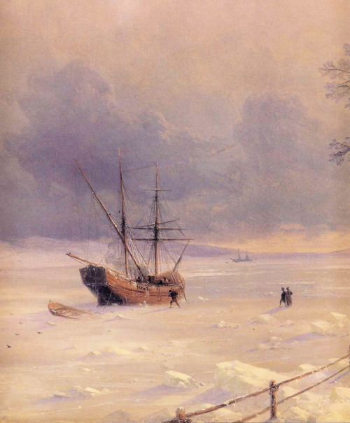 artist-aivazovski: Frozen Bosphorus Under Snow, 1874, Ivan AivazovskiMedium: oil,canvas