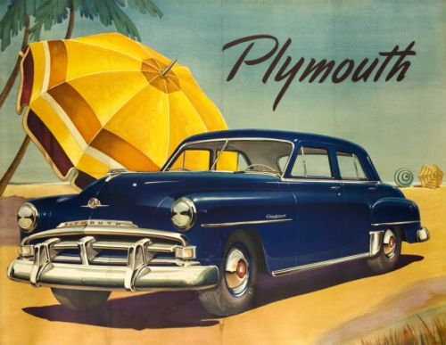 Yoles, artwork for Plymouth and Chrysler Windsor poster, 1950. USA. Source