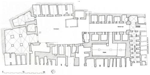 hiddenarchitecture:Ground floor plan of the caravanserai of Sultan Barquq. Jerusalem, Israel  -