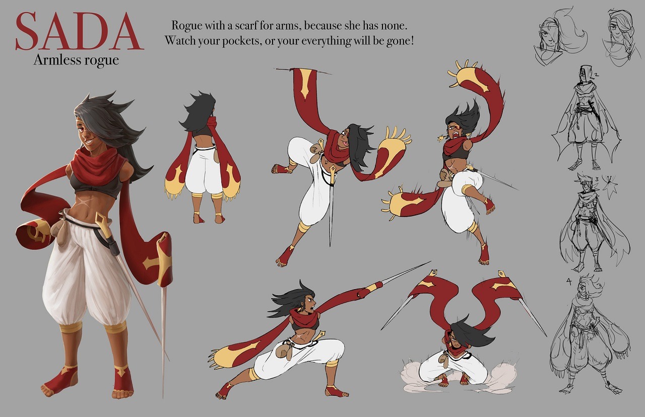 we-are-rogue:   Character sheet for the armless rogue, Sada.   by  Angelica Kim 