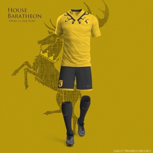 pixalry:  If Game of Thrones Houses Had Soccer Teams… Fashion designer Nerea Palacios combined her love of football with HBO’s Game of Thrones to show us what the great houses would wear if they competed in the World Cup of Westeros. Can you imagine