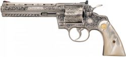 dangerousroad:  Cased Custom Engraved .357 Magnum Colt Python Double Action Revolver with Pearl Grips. 