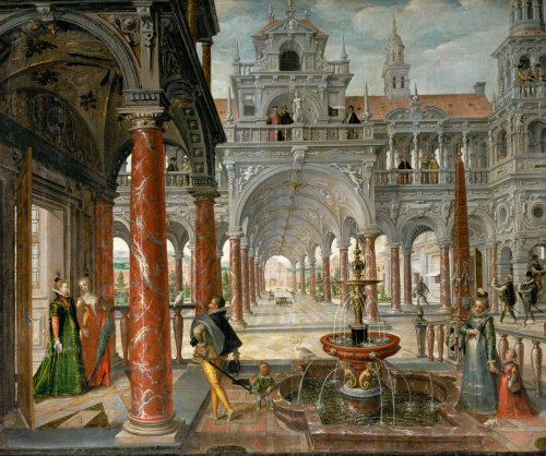 Palace with distinguished visitors by Bartholomeus Spranger and Hans Vredeman de Vries, Paul Vredema