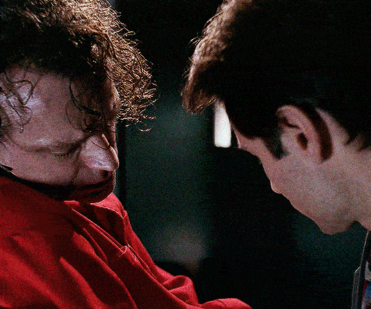 gif 5 of 6. Mulder grabs the cloth from Boggs' hand and puts it in the convict's eye level. Mulder says to him, very stern, &quot;I tore this off my New York Knicks t-shirt. It has nothing to do with the crime.&quot;