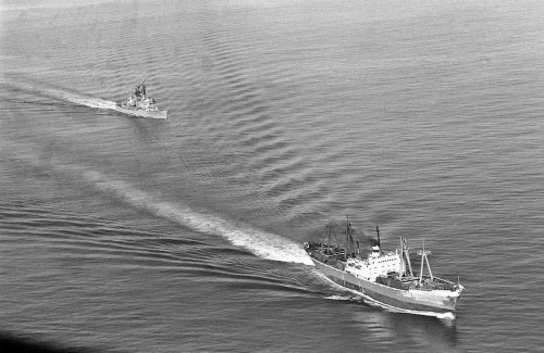 US Navy surveillance of the first Soviet F-class submarine to surfacenear the Cuban quarantine line 