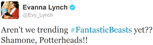 cityofdauntlessdhampirs:Evanna Lynch fangirls over the newly announced Fantastic Beasts And Where To