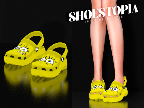 shoestopia:Shoestopia -  SpongeBob Crocs for The Sims 4+10 SwatchesFemaleSmooth WeightsMorphsCustom 