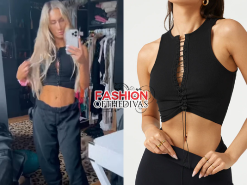 Lace Up Crop Tank in Black Flexrib from Joah Brown