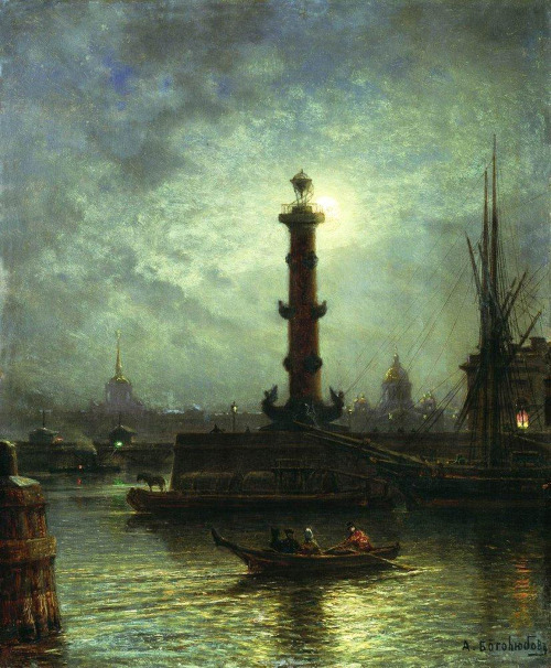 Alexey Petrovich Bogolyubov (16 March 1824 – 3 February 1896)moonlit night on the neva river near th