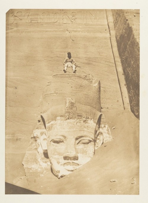 historyfilia:Westernmost Colossus of the Temple of Re, Abu Simbel- by Maxime Du Camp(1850)