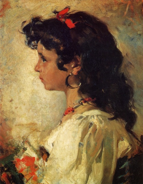 post-impressionisms:Head of an Italian Girl, Joaquin Sorolla. 1886.