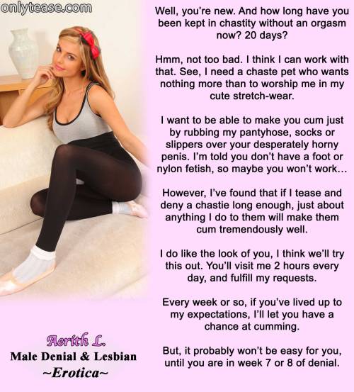 My Male Chastity &amp; Lesbian Denial Books:https://www.smashwords.com/profile/view/AerithLRead large portions of them for FREE by making an account.