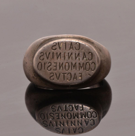 Roman silver signet ring for C(G)aius Canninius Rebilus, a member of the Quindecimviri (a high pries