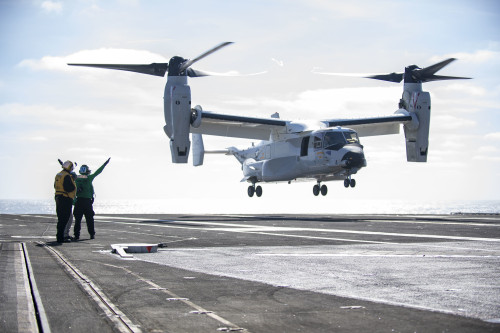 Levitation act….PACIFIC OCEAN (November 20, 2020) – A CMV-22B Osprey from the “Titans” 