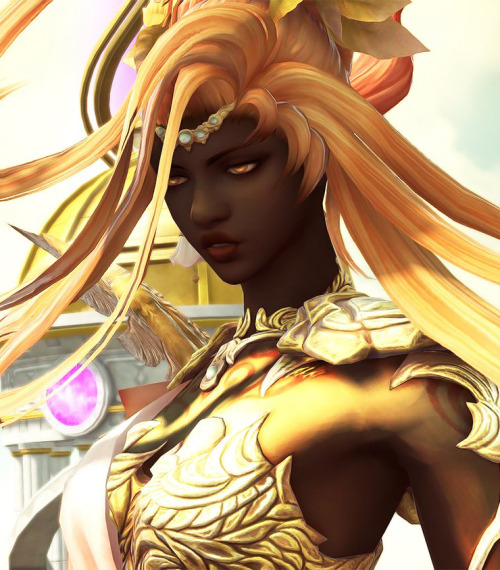 Sun Goddess Azeyma from FFXIV, reimagined with dark skin.