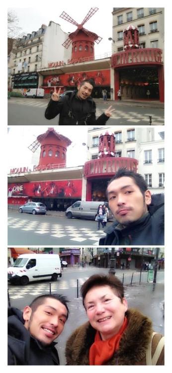 gvpower:This morning (10.15am) in front of “le moulin rouge”Bienvenue, welcome to France/Paris Koh ^