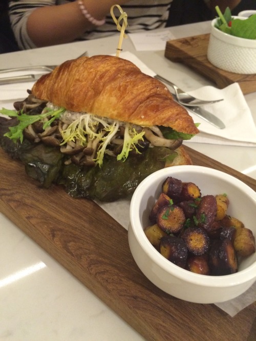 Smoked salmon salad, mushroom croissant and cotton candy coffee at Light Cafe This is a cute cafe w