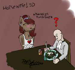 thehorsewife:  Your blog is adorable :DSo I drew horsewife and her latest culinary masterpiece :PYou know, I have no doubt a daisy sandwhich would be totally gross but I can’t help but think it sounds kinda tasty in a way.http://derpyholic030.tumblr.com/