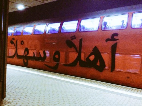 american-radical: Arabic graffiti on a train in Dresden, Germany, welcoming refugees: اهلًا وسه