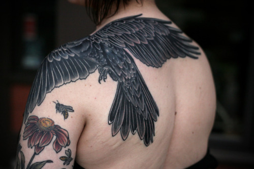 Finished this big raven coverup at the top of Sarah’s arm (all by me) today. Thank you so much! Ever