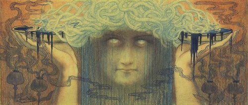 artisaword:Jean Delville (1867–1953)Medusa1893Coloured pencils and wax crayons, with pen and blue in