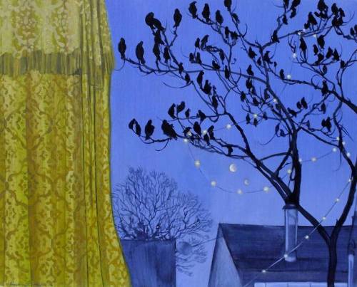 myfairynuffstuff:Lara Cobden - Dawn Chorus. Oil on wood.