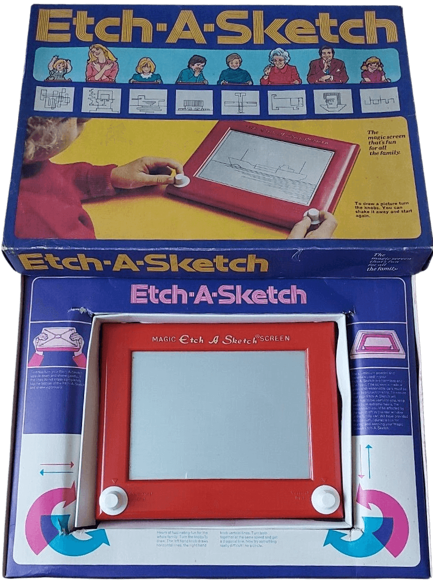 <p>An original Etch-A-Sketch in its box.</p>
