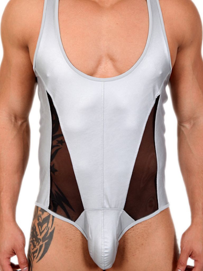 clothing-for-gays:  Pistol Pete Erotic Singlet Silver Model: Alex Sanchez Clothing-for-Gay,