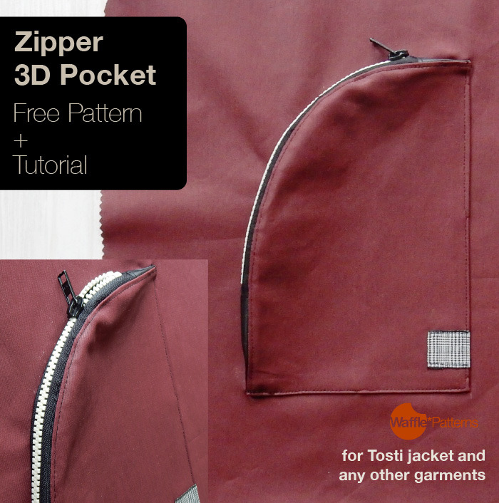 Free Zipper 3D Pocket sewing pattern and TutorialHere is a Free pattern with the step by step photos instruction for a rounded zipper pocket with gusset. It’s perfect for the Tosti utility jacket and the Pepernoot hooded coat from Waffle Patterns.
I...