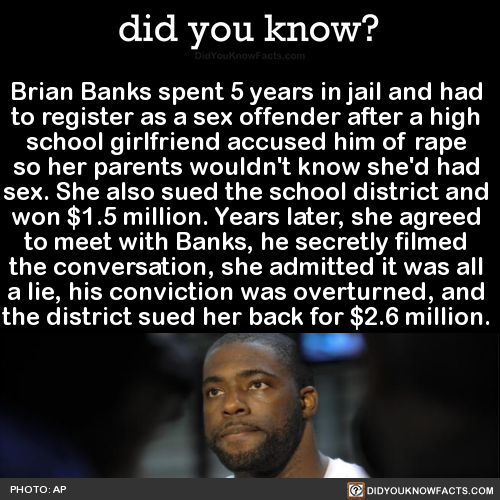 moosemarine:  did-you-kno:  Brian Banks spent 5 years in jail and had  to register