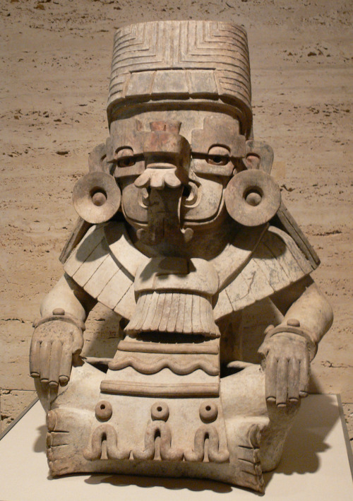 Zapotec ceramic urn in the form of Cociyo, god of lightning and rain.  Artist unknown; ca. 400-500 C