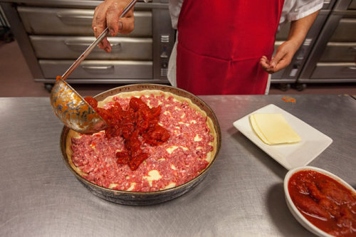 Beautiful to behold: the anatomy of a classic deep-dish pizza.