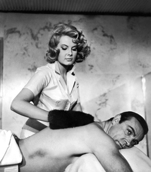 Molly Peters, Sean Connery / production still from Terence Young’s Thunderball (1965)