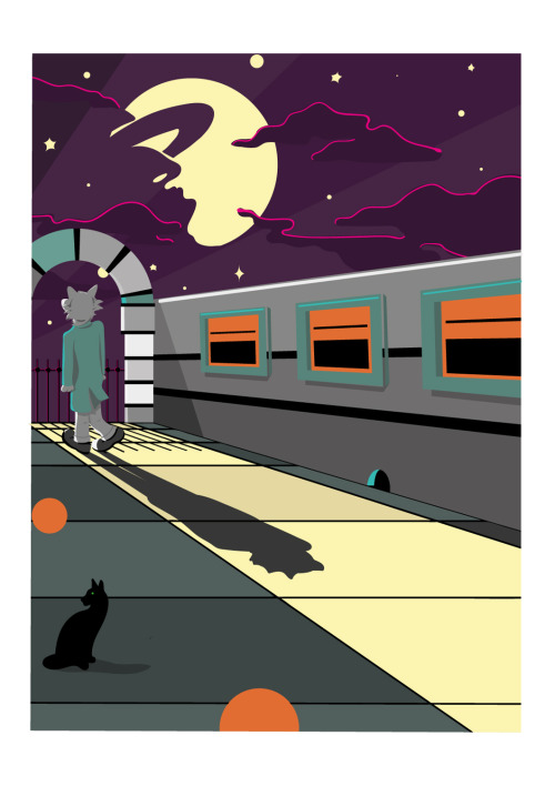 Retro. Beast at the nightDigital illustration
