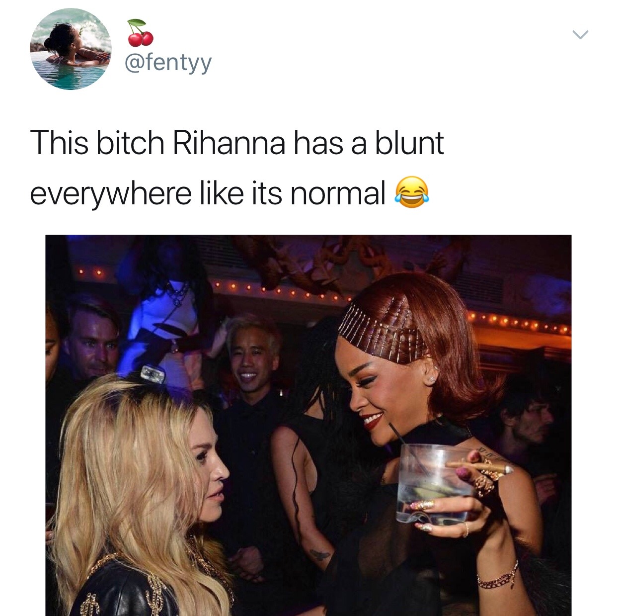 parks-and-rex: therealcheeto:  pocblog:   Rihanna:   You guys would go to war over