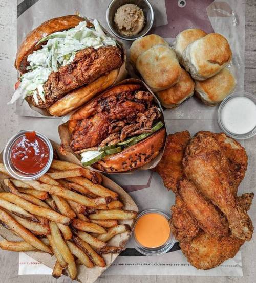 daily-deliciousness:  Fried chicken, french fries & fried chicken sandwich   Don’t know where I’d start first. 