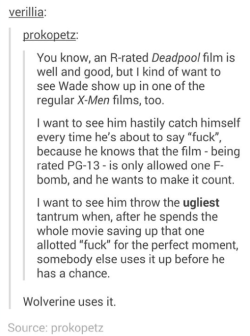 advice-animal:  Deadpool in a pg-13 X-men movieadvice-animal.tumblr.com