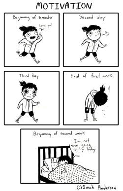 sarahseeandersen:  This comic not only follows my actual work out routine, but represents my stamina and motivation during school in general. 