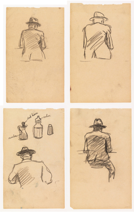 artchiculture:Edward Hopper, Sketches and preliminaries for Nighthawks, 1942