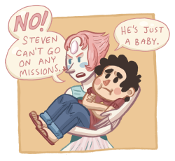 kaykedrawsthings:  Pearl is a momma bird and Steven isn’t allowed to leave the nest.   This is cute!You know what though, if gems are immortal/live for hundreds or thousands of years then I think Steven would be a baby from that perspective because