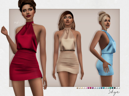 emilyccfinds: Skye Dress by SifixCreated for: The Sims 4 A short, silky halterneck party dress avail