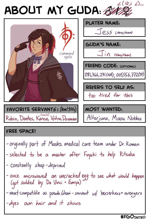 my mastersona in a variation of my most-used mystic code (+ random backstory/trivia)transcript under