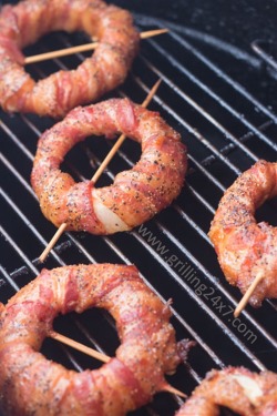 chefthisup:  Smoked Bacon Wrapped Onion Rings.