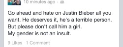 orikotheseer:  zannab-sq:  daddymikeyway:  MY FRIEND WINS  YES  Call justin bieber a girl is an insult to girls everwhere 