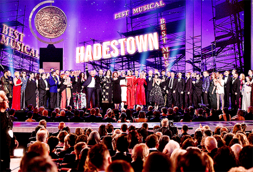 The cast and crew of Hadestown accept the award for Best Musical onstage during the 2019 Tony Awards