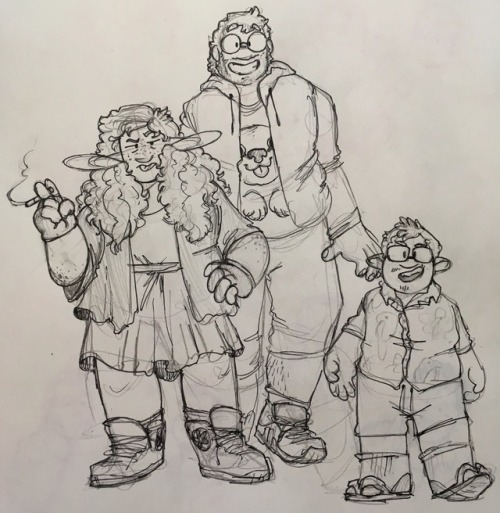 irradiatedsnakes: its. those. teenagers [image description: a line drawing of Taako, Magnus and Merl