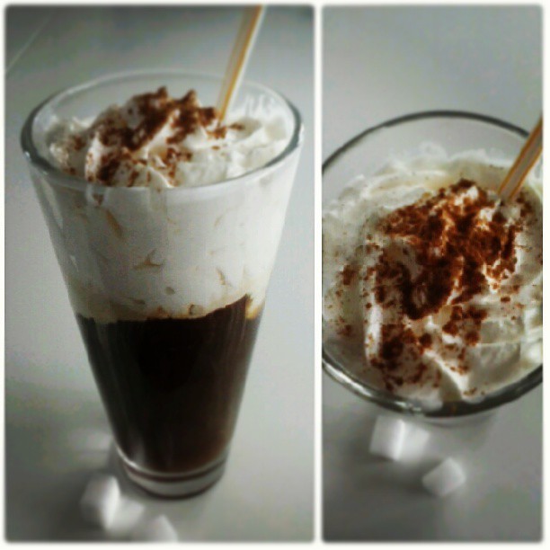 toomuchlefttosay:  Chilled coffee with vanilla ice cream and whipped cream #selfmade
