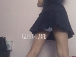 girlcollared:  I hope no one looks up my skirt, they’d know my secret then. 