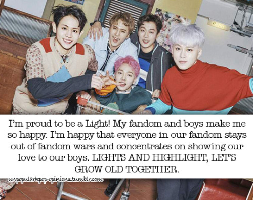 unpopularkpop-opinions:Im proud to be a light !! my fandom and boys make me so happy. Im happy that 