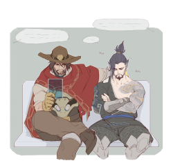 minghii:  they then took too many pictures of hanzo sleeping and he was too embarrassed to show his face for a week before mccree forced asked everyone to delete those photos cause only he can look at hanzo’s cute sleeping face 